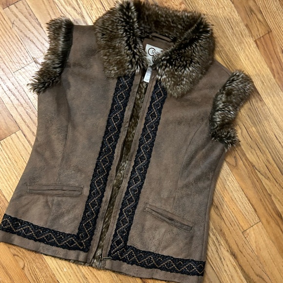 Vintage Cripple Creek brown winter fur trim embroidered winter vest Medium - Picture 10 of 15